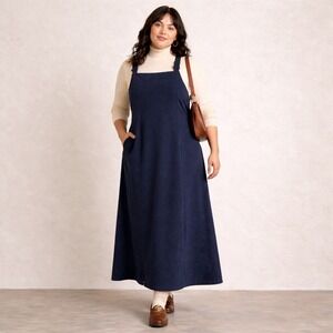 VTG 90s Microsuede Pinafore Maxi Dress 3X Teacher Core‎ Navy